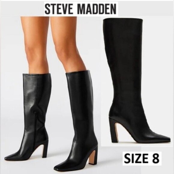 Steve Madden - Women's Lizette Black Leather Heeled Boot. Size: 8. NIB. (1796) - Picture 16 of 16